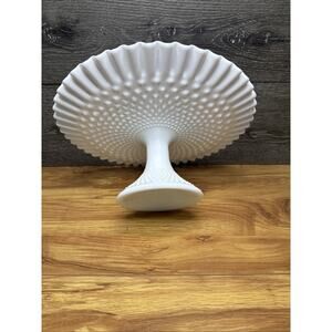 Fenton Glass Milk White Hobnail Ruffled Pedestal Cake Plate 12.75”